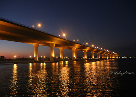 The Roosevelt Bridge, over the St. Lucie River, Stuart, Florida, completed in 1996 and spanning the St. Lucie River, is a beautiful sight at dusk -- regardless that's all concrete.